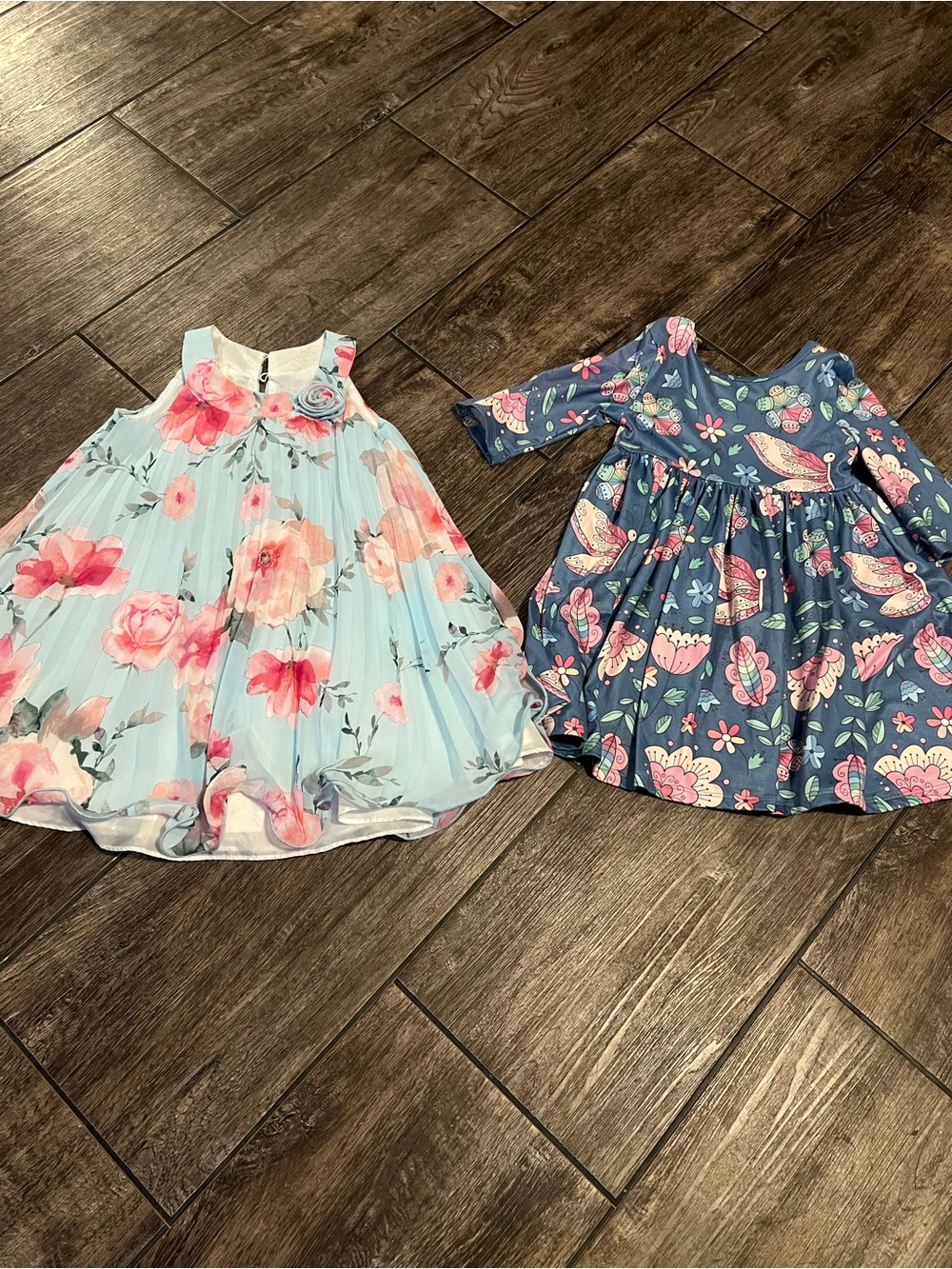 Bonnie Jean Light Blue Floral Dress & Mila & Rose Navy Print Dress